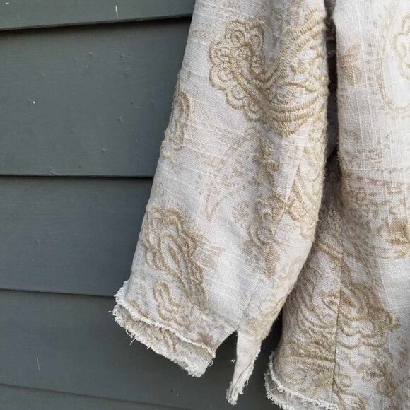 Coldwater Creek Oatmeal Linen cotton Embroidered Paisley Jacket size 12 - Picture 6 of 14